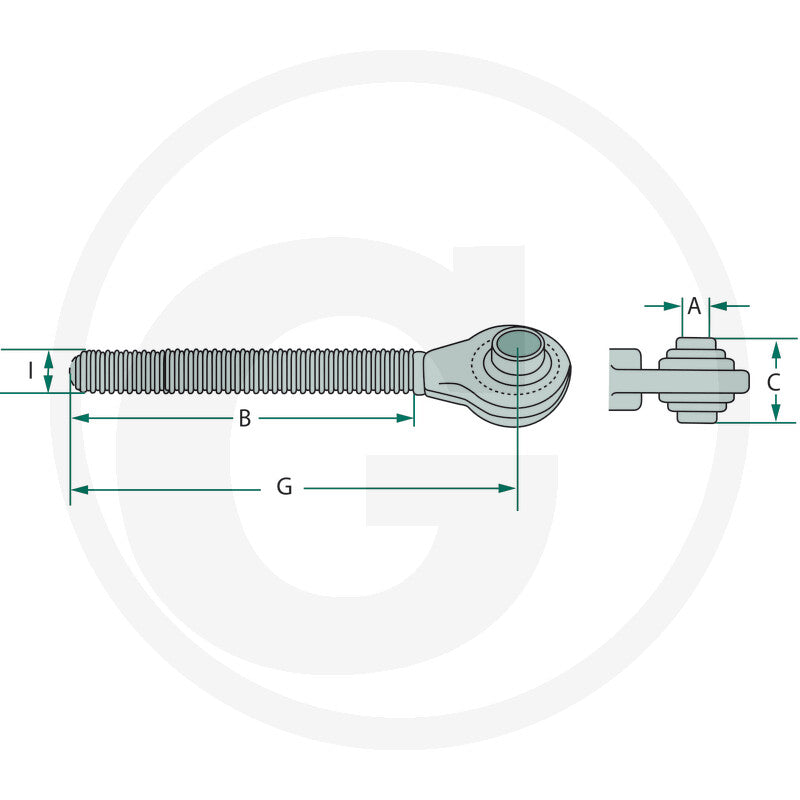 WALTERSCHEID Ball joint head – I M36 x 3 mm, A 25.4 mm – dimension diagram