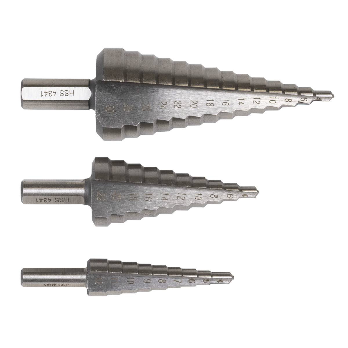 Sealey Straight Flute HSS 4341 Step Drill Bit Set 3pc additional view