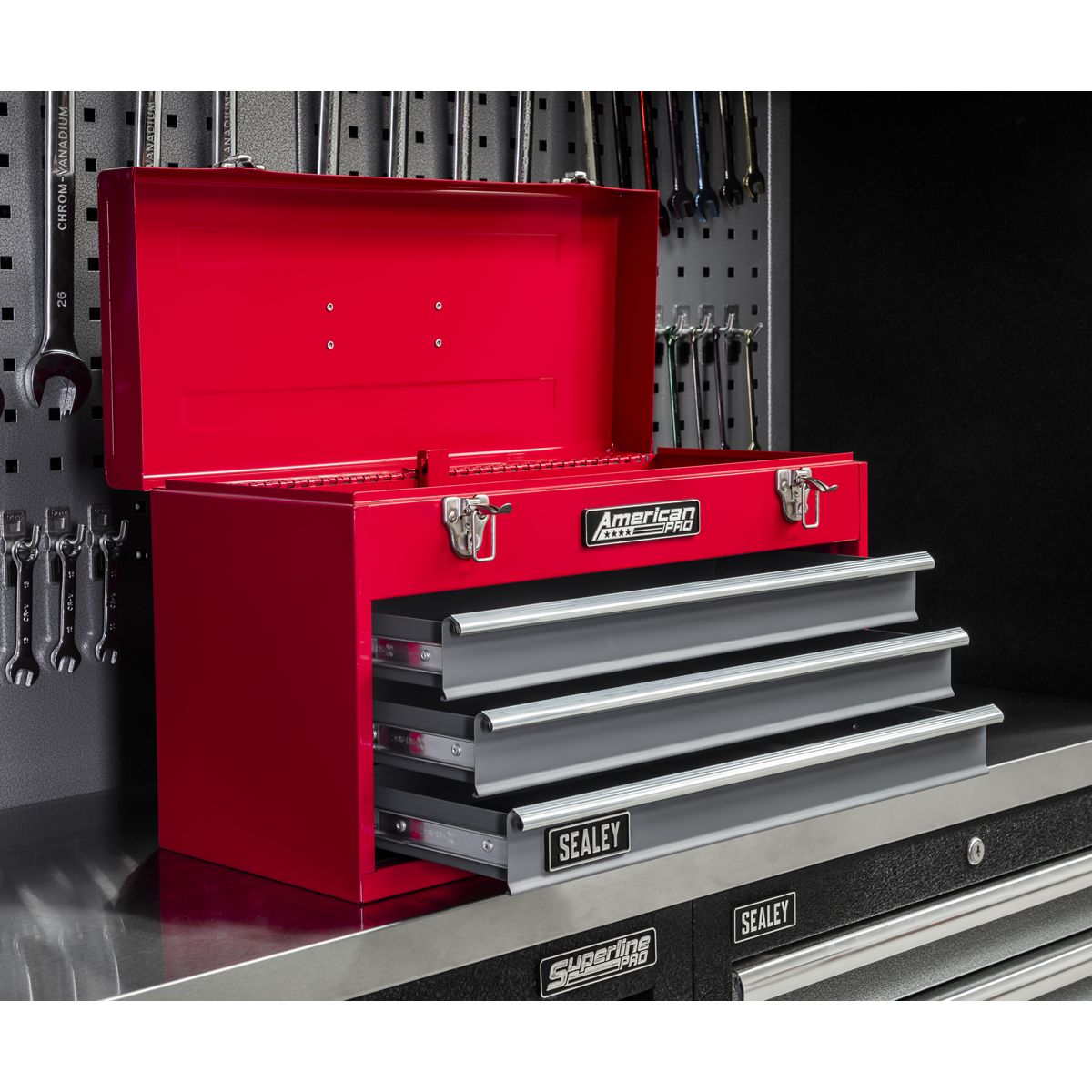 American PRO® Tool Chest 3 Drawer - Red/Grey – additional supplier image