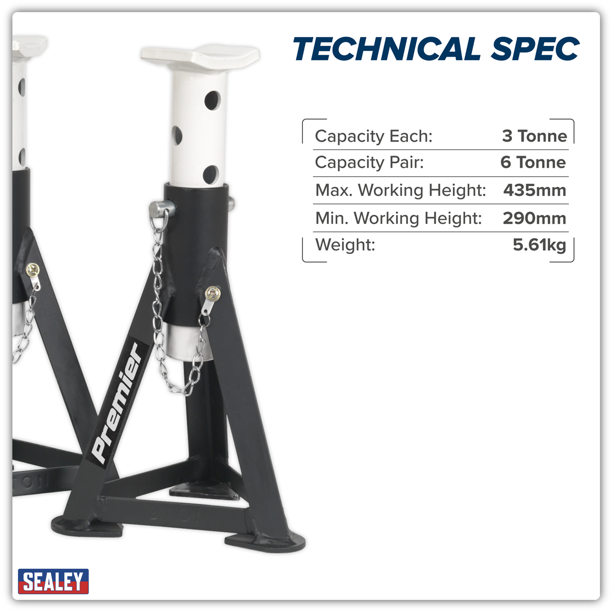 Premier Axle Stands (Pair) 3 Tonne Capacity per Stand - White – additional supplier image