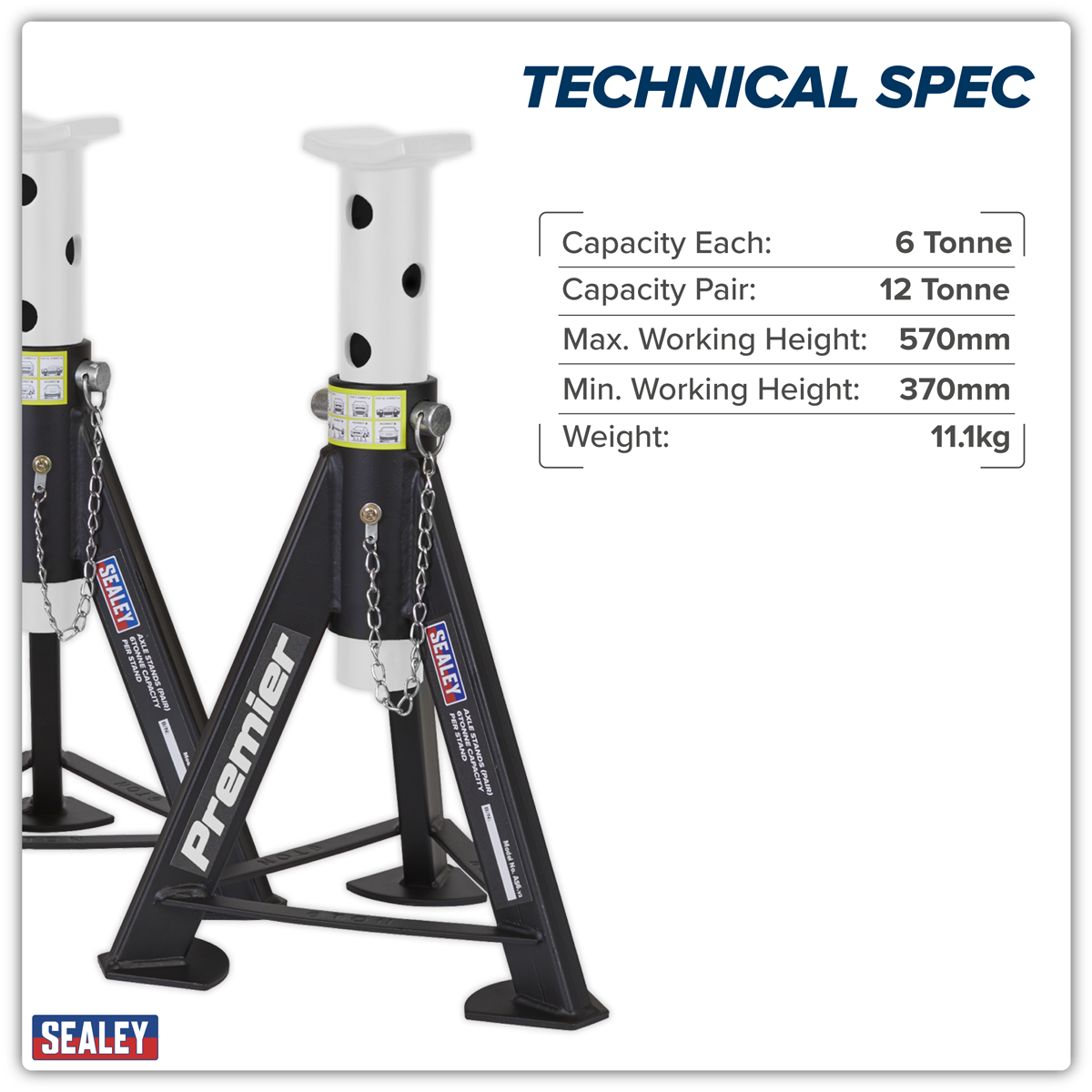 Premier Axle Stands (Pair) 6 Tonne Capacity per Stand - White – additional product view 7