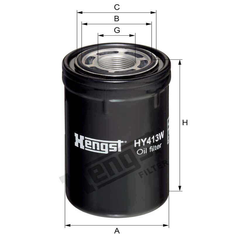 Hengst HY413W Hydraulic Oil Filter dimensional drawing