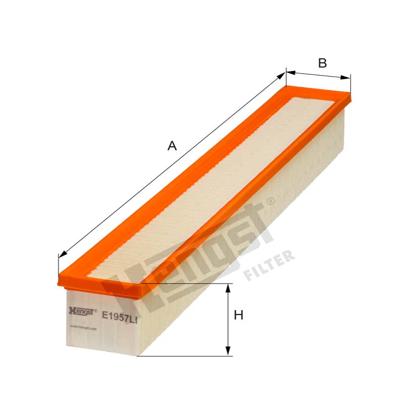 Hengst E1957LI Cab Air Filter dimensional drawing
