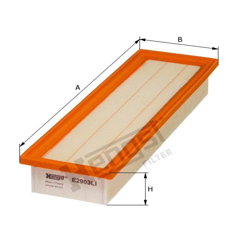 Hengst E2903LI Cab Air Filter dimensional drawing