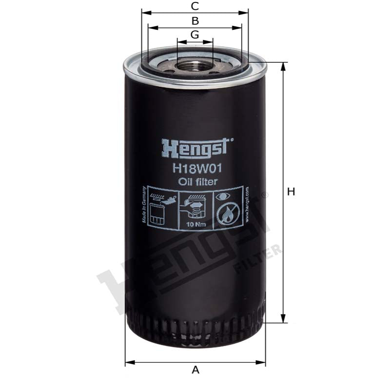 Hengst H18W01 Engine Oil Filter dimensional drawing