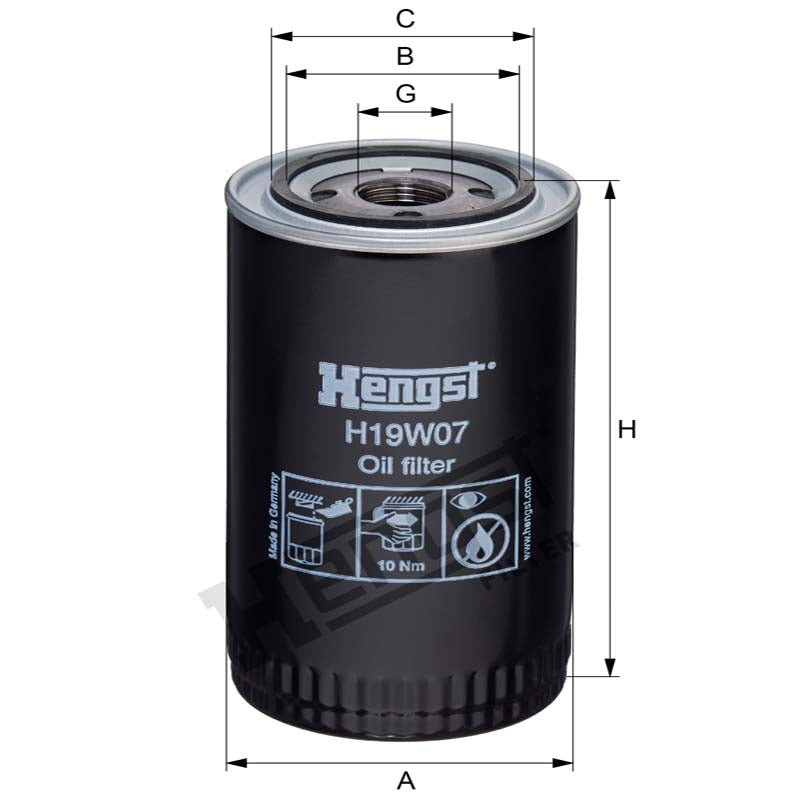 Hengst H19W07 Engine Oil Filter dimensional drawing