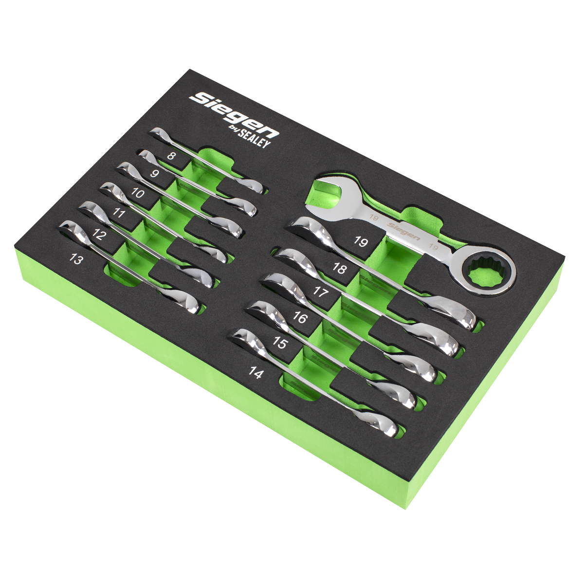 Siegen Stubby Combination Ratchet Spanner Set in EVA Foam Tray 12pc – additional product view 2