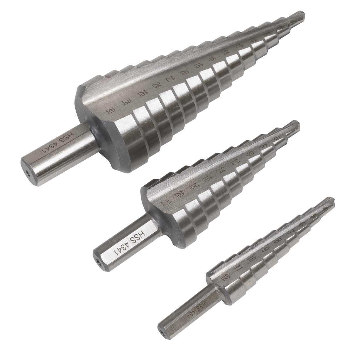 Sealey Straight Flute HSS 4341 Step Drill Bit Set 3pc additional view