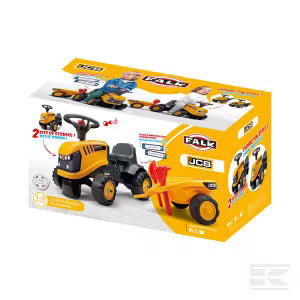 Falk F215C Baby JCB Ride-On Tractor with Trailer, Rake & Shovel