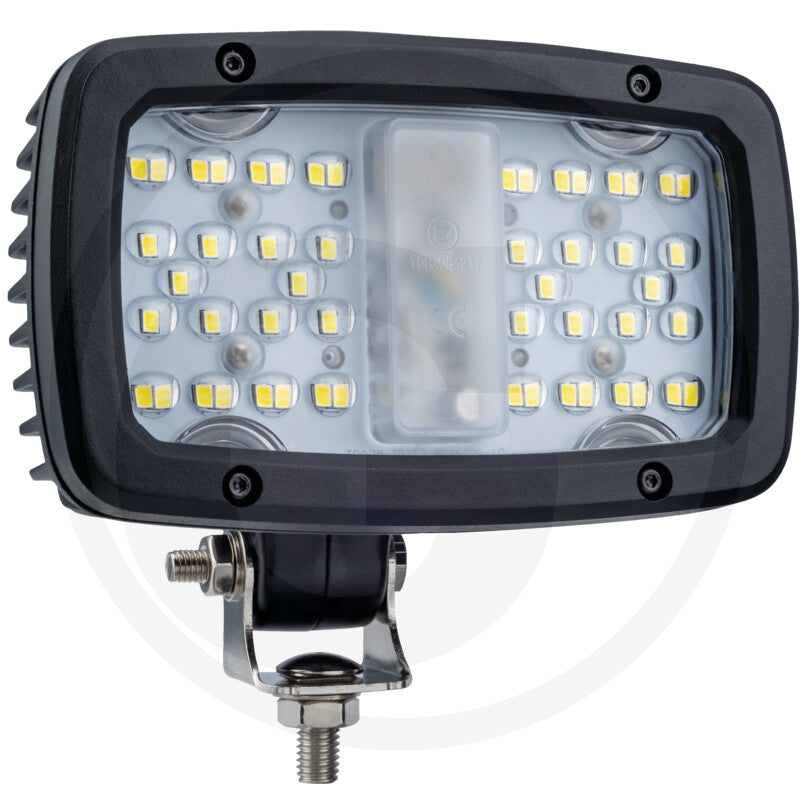 50W LED work light, side view and mounting bracket