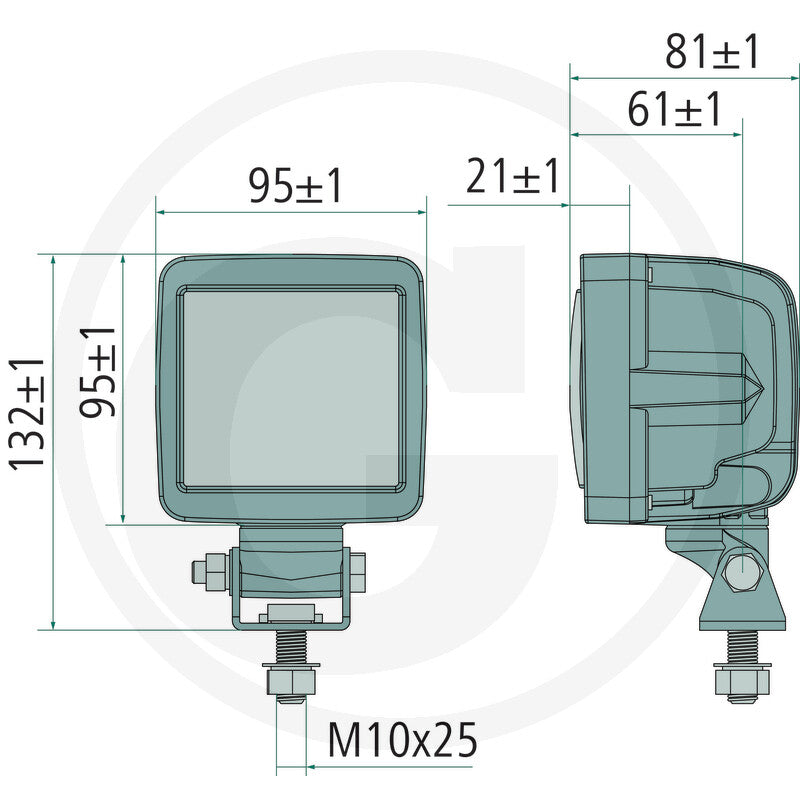 86W LED work light dimensions drawing