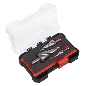 Sealey Spiral Flute HSS 4341 Step Drill Bit Set 3pc