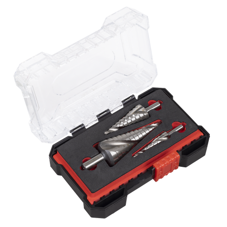 Sealey Spiral Flute HSS 4341 Step Drill Bit Set 3pc