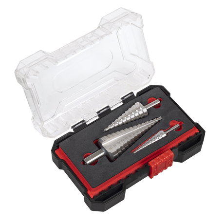 Sealey Straight Flute HSS 4341 Step Drill Bit Set 3pc
