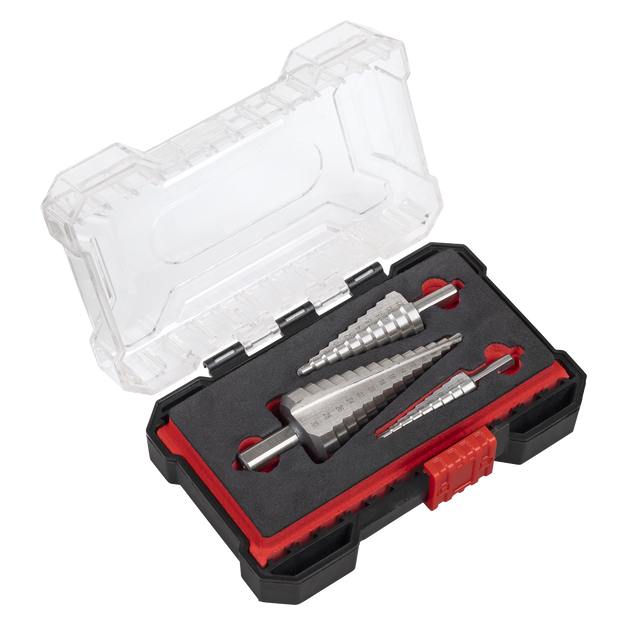 Sealey Straight Flute HSS 4341 Step Drill Bit Set 3pc