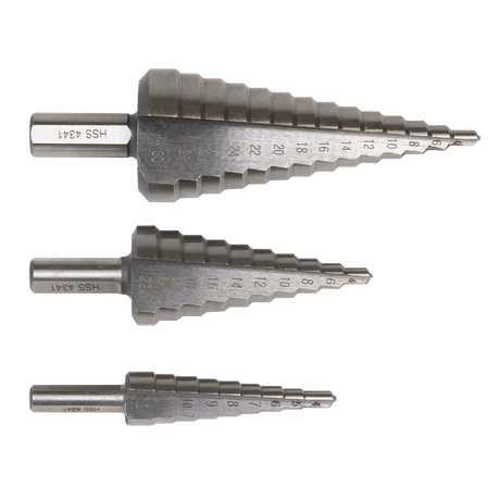 Sealey Straight Flute HSS 4341 Step Drill Bit Set 3pc additional view