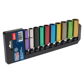 Premier Deep Multi-Coloured Socket Set 3/8"Sq Drive 10pc
