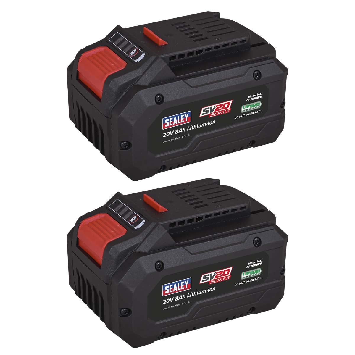 Sealey SV20 Series Power Tool Battery 20V 8Ah - Pack of 2