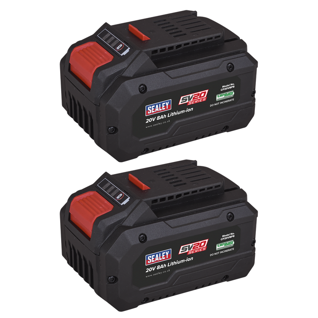 Sealey SV20 Series Power Tool Battery 20V 8Ah - Pack of 2