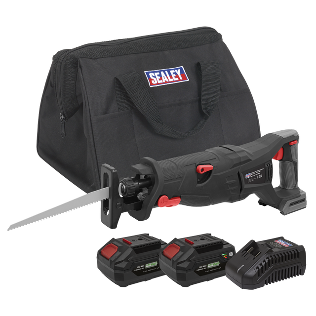 Sealey Premier SV20 Series Brushless Cordless Reciprocating Saw 20V 4Ah Kit - 2 Batteries