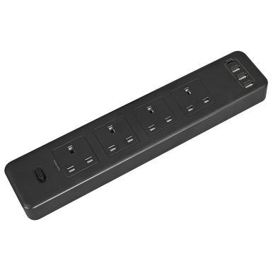 2.6m Extension Lead with USB Ports - Black