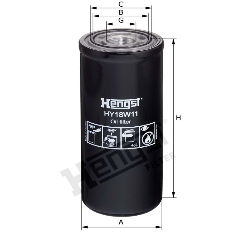 Hengst HY18W11 Hydraulic Oil Filter dimensional drawing