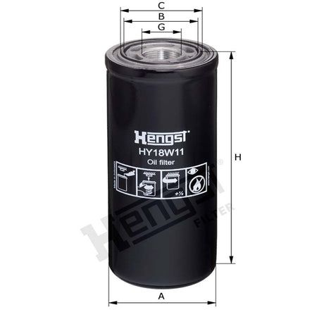 Hengst HY18W11 Hydraulic Oil Filter dimensional drawing