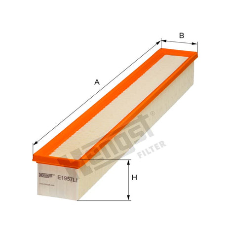 Hengst E1957LI Cab Air Filter dimensional drawing