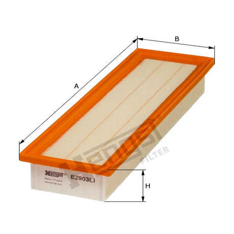 Hengst E2903LI Cab Air Filter dimensional drawing