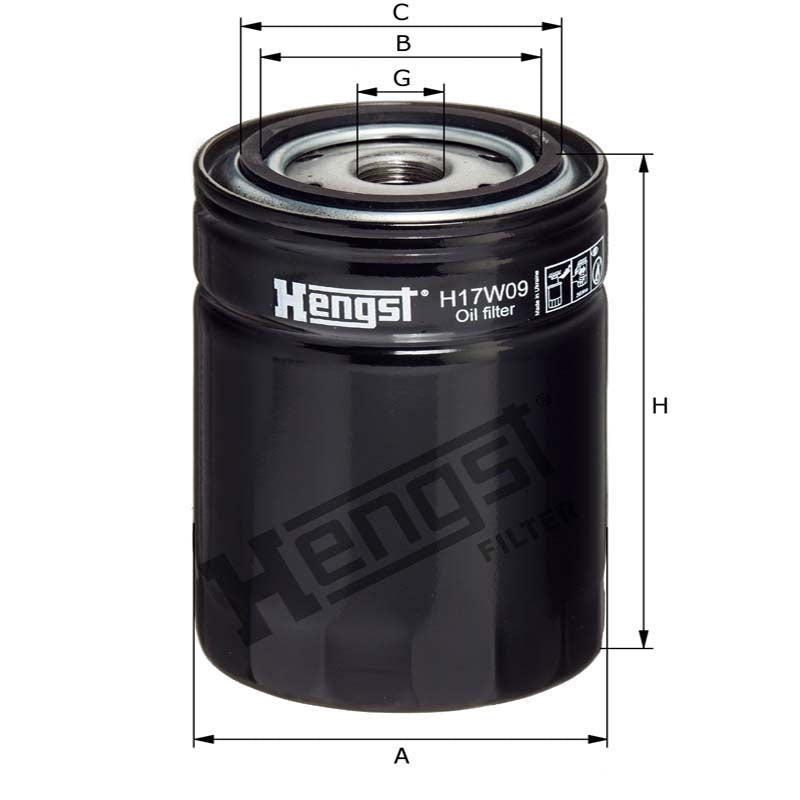 Hengst H17W09 Engine Oil Filter dimensional drawing