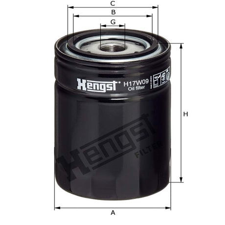 Hengst H17W09 Engine Oil Filter dimensional drawing