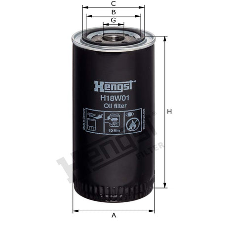 Hengst H18W01 Engine Oil Filter dimensional drawing