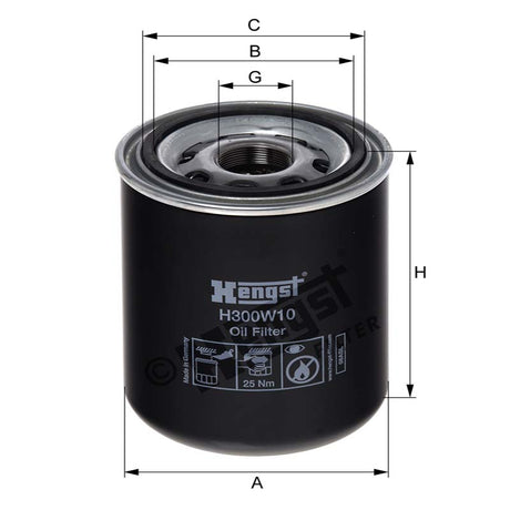Hengst H300W10 Hydraulic Oil Filter dimensional drawing