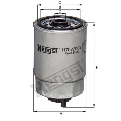 Hengst H70WK02 Fuel Filter dimensional drawing