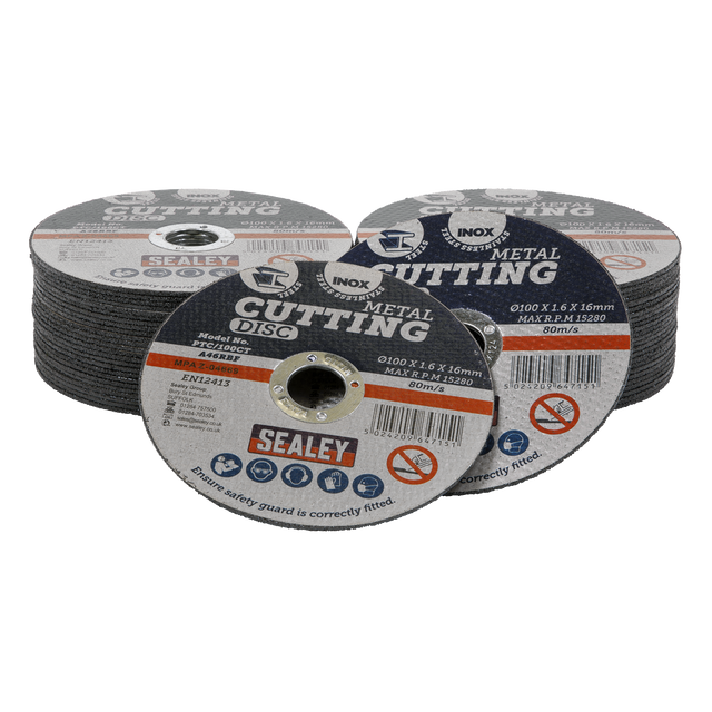 Sealey 100 x 1.6mm Cutting Disc 16mm Bore - Pack of 50