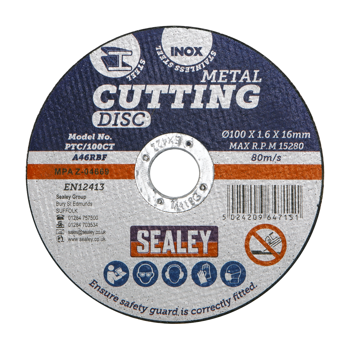 Sealey 100 x 1.6mm Cutting Disc 16mm Bore - Pack of 50 additional view