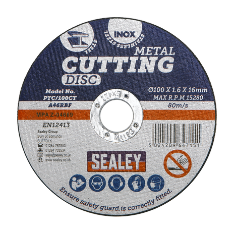 Sealey 100 x 1.6mm Cutting Disc 16mm Bore - Pack of 50 additional view