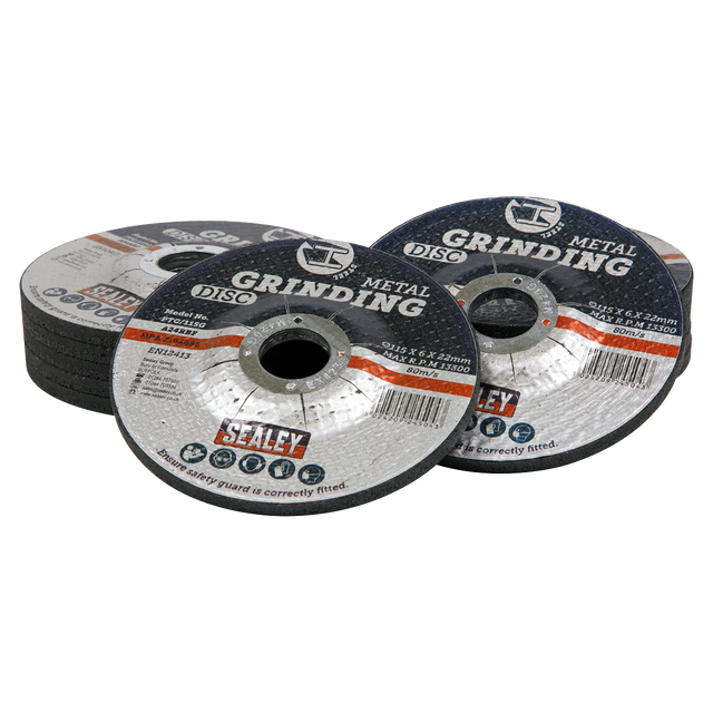 Sealey 115 x 6mm Grinding Disc 22mm Bore - Pack of 12
