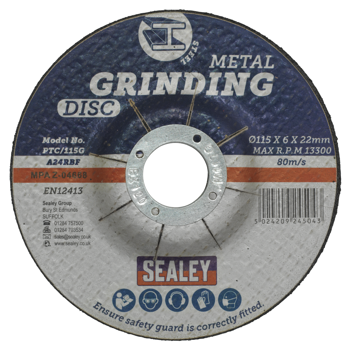 Sealey 115 x 6mm Grinding Disc 22mm Bore - Pack of 12 additional view