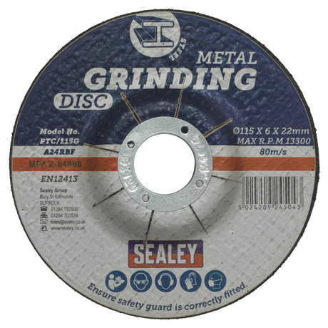 Sealey 115 x 6mm Grinding Disc 22mm Bore - Pack of 12 additional view