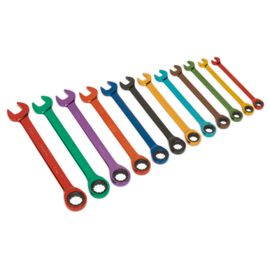 Siegen Multi-Coloured Combination Ratchet Spanner Set 12pc
