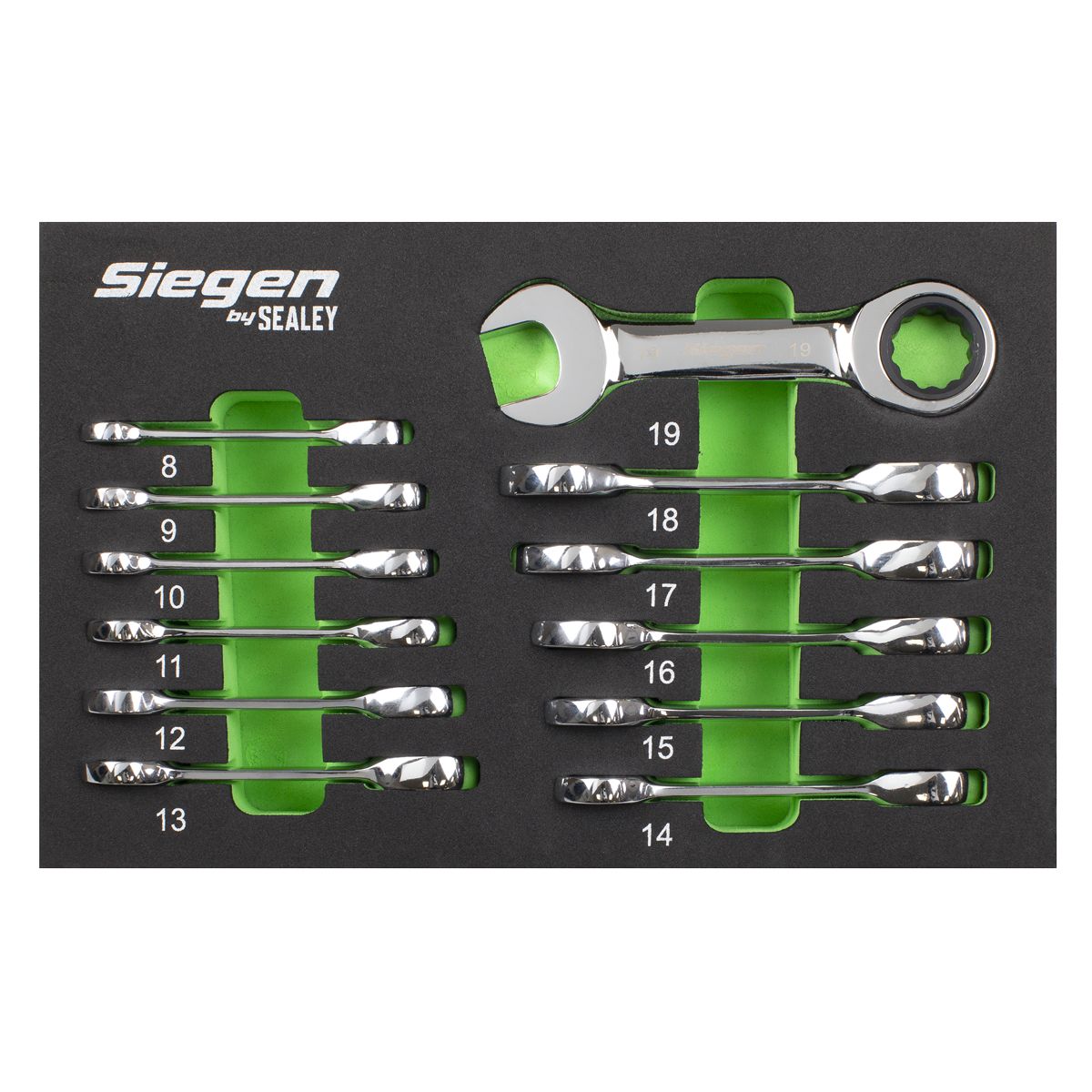 Siegen Stubby Combination Ratchet Spanner Set in EVA Foam Tray 12pc – additional product view 4