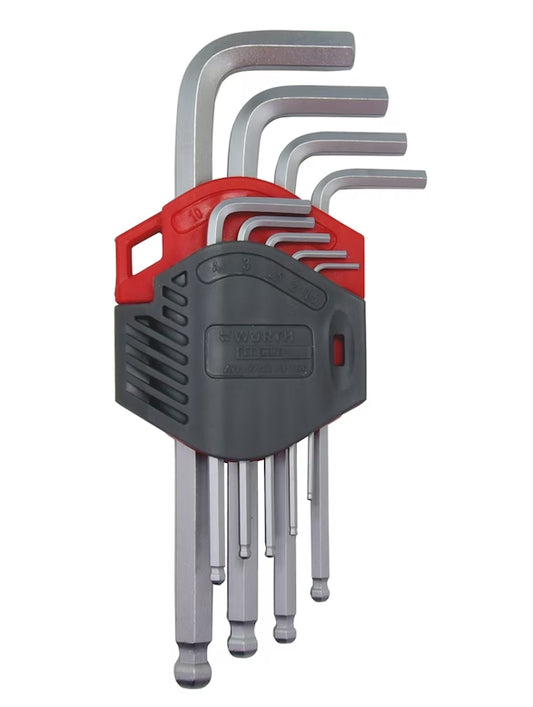 Wurth Allen Key Hexagonal (Hex) Set – 9 Pieces, Long Blade, Ball Head