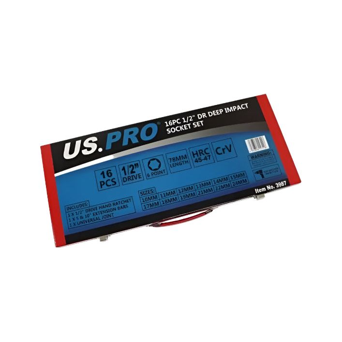 US Pro 16PC 1/2″ Dr Deep Impact Socket Set
