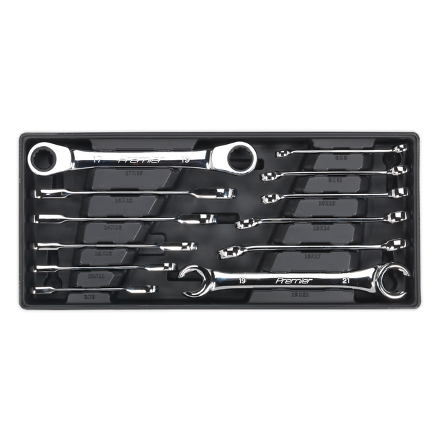 Premier Flare Nut & Ratchet Ring Spanner Set with Tool Tray 12pc