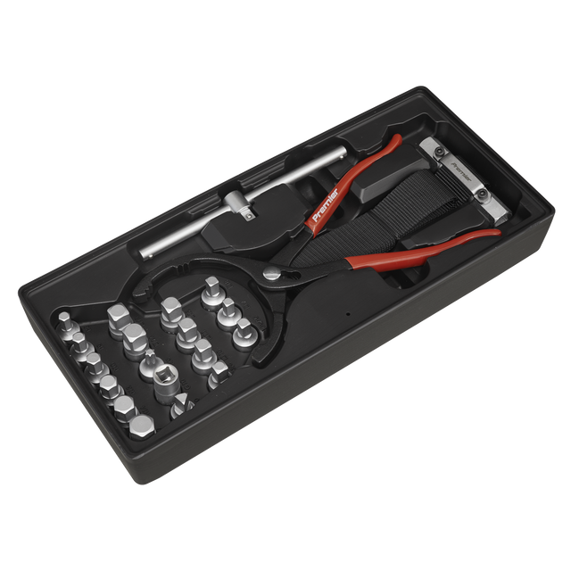 Premier Oil Filter Wrench, Pliers & Drain Key Set with Tool Tray 21pc