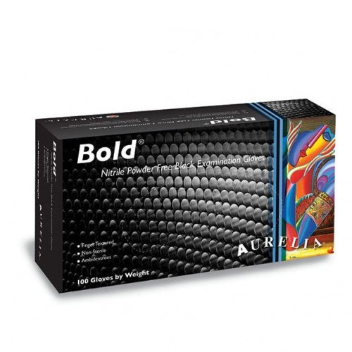 Aurelia Bold 73996 - Nitrile Powder Free Gloves - Black, Box Of 100