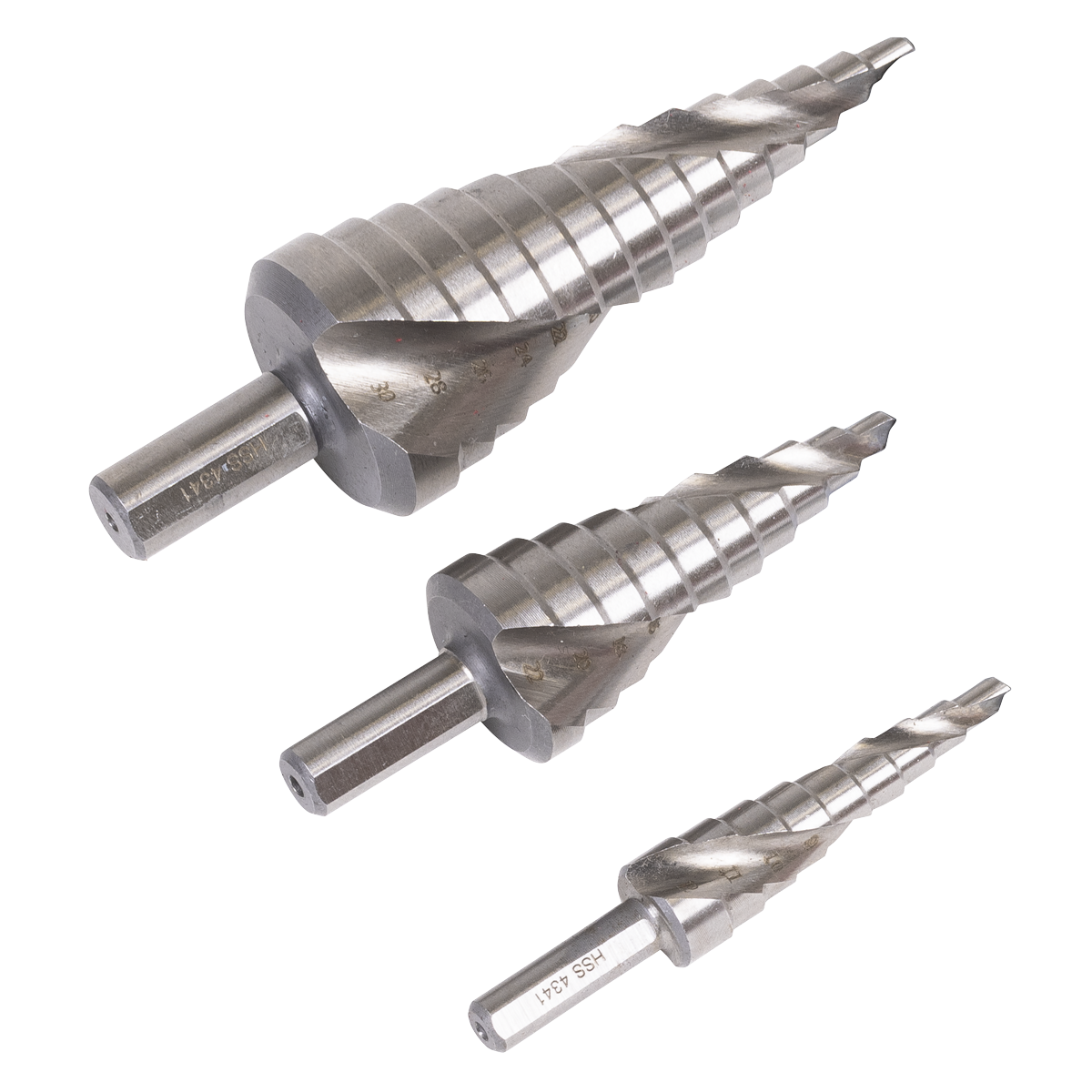 Sealey Spiral Flute HSS 4341 Step Drill Bit Set 3pc additional view