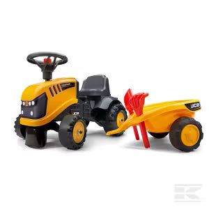 Falk F215C Baby JCB Ride-On Tractor with Trailer, Rake & Shovel