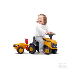 Falk F215C Baby JCB Ride-On Tractor with Trailer, Rake & Shovel